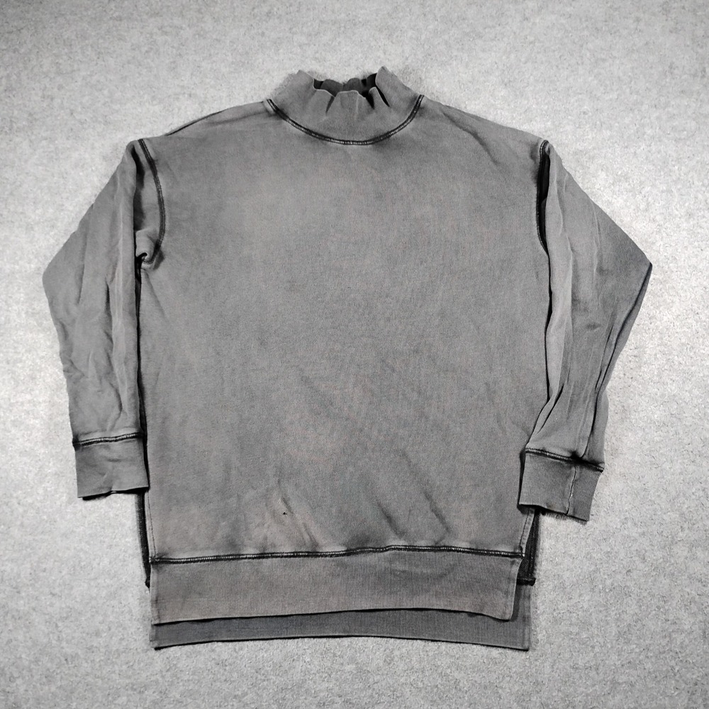 Free People Mock Neck Oversized Sweatshirt Faded Black Exposed Seams Small